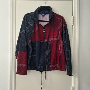 Rare Joy Lab Red and Blue Paisley Lightweight Windbreaker jacket Size Large
